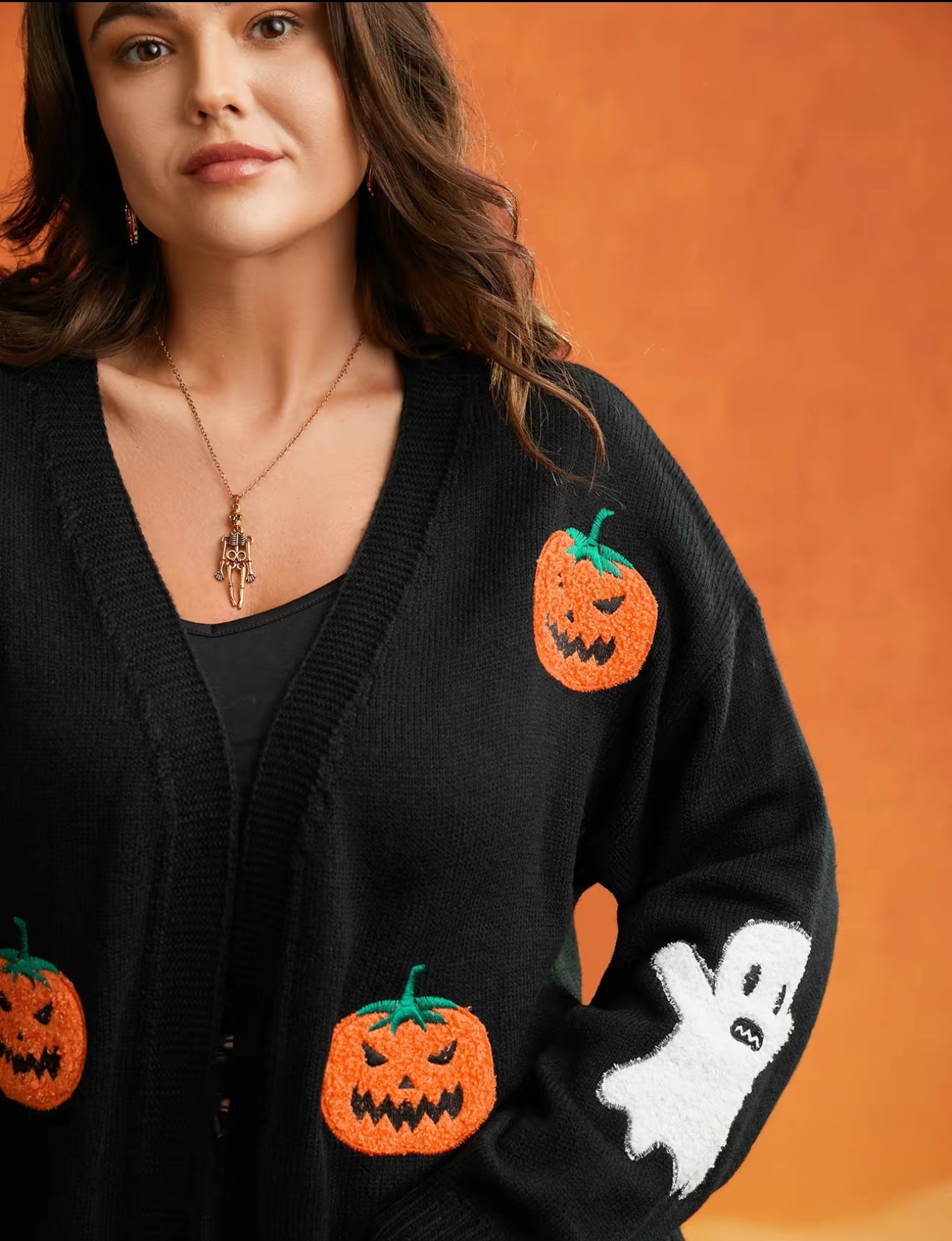 Halloween Pumpkin and Ghost Embroidered Cardigan