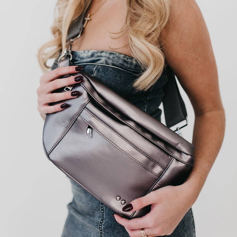 Marley Metallic Oversized Bum Bag Wholesale in Black-How Cute is That? Boutique