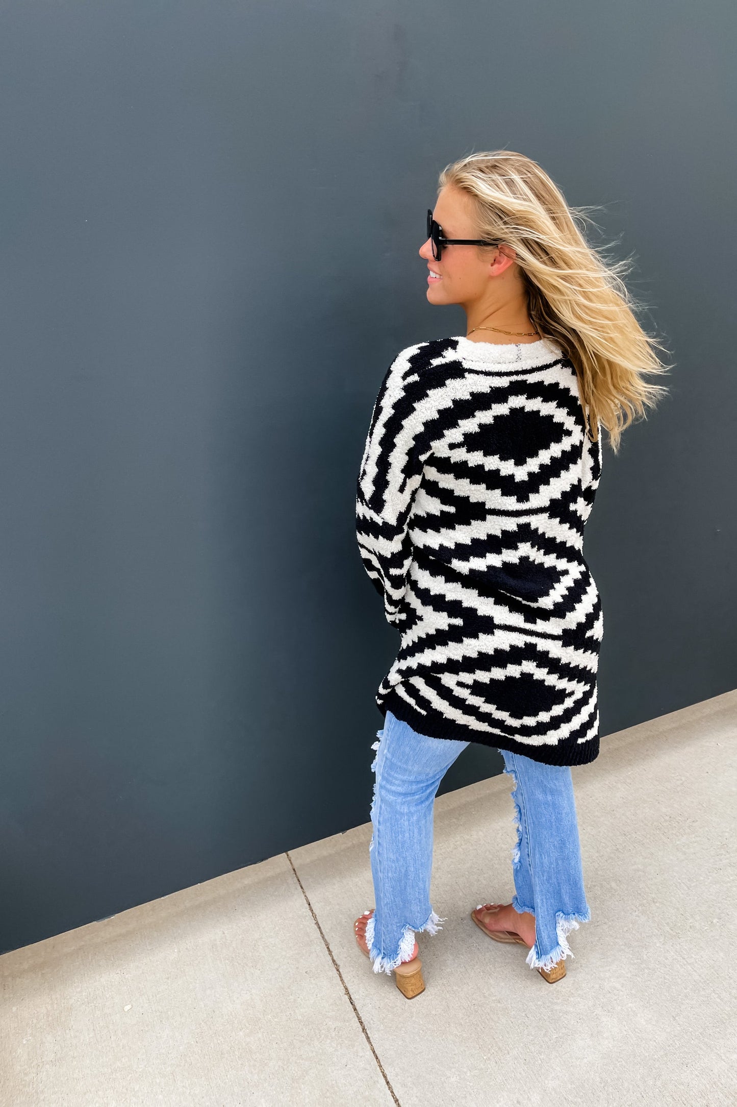 AZTEC REVERSIBLE CARDIGAN in BLACK