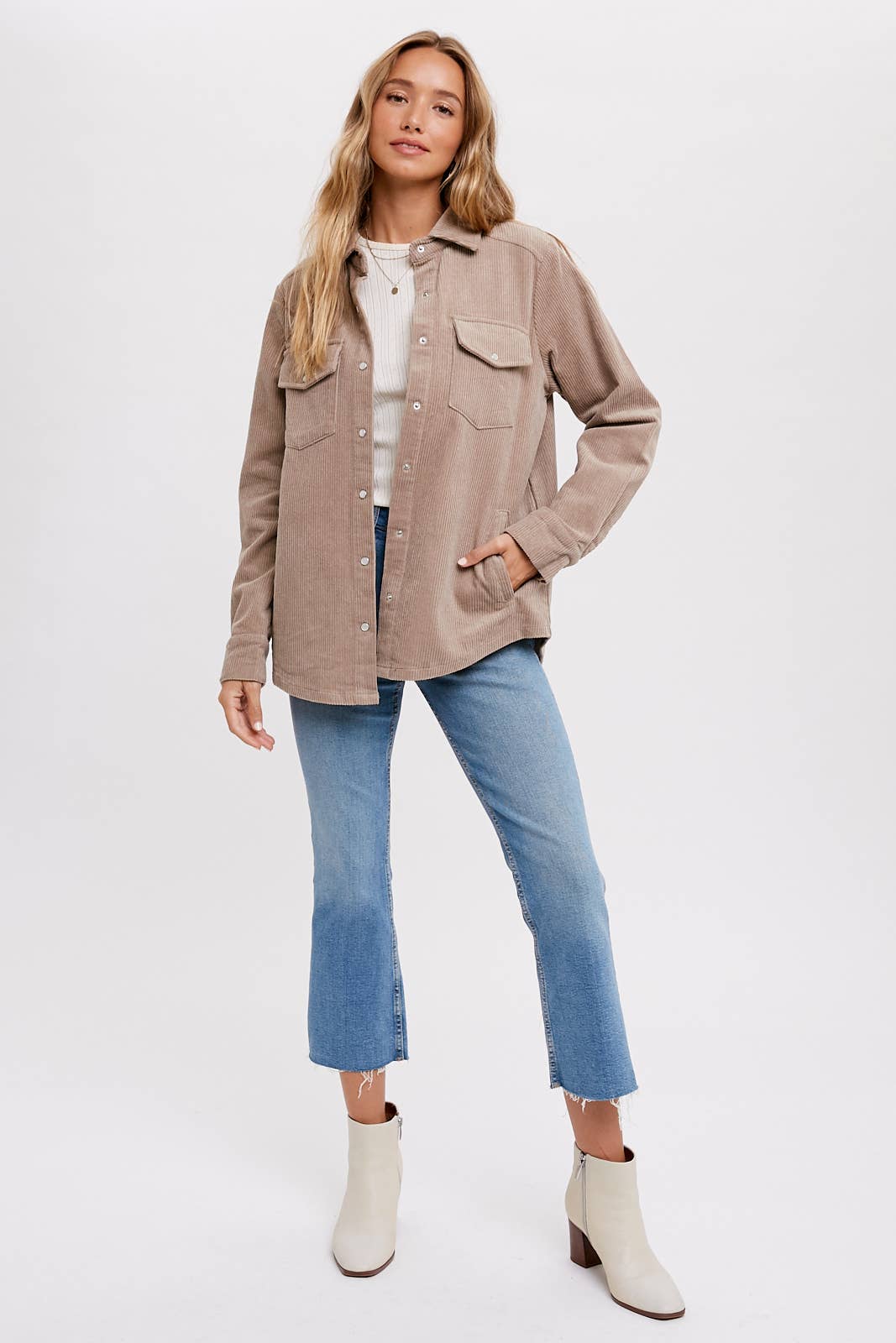 CORDUROY BUTTON DOWN SHACKET WITH POCKETS