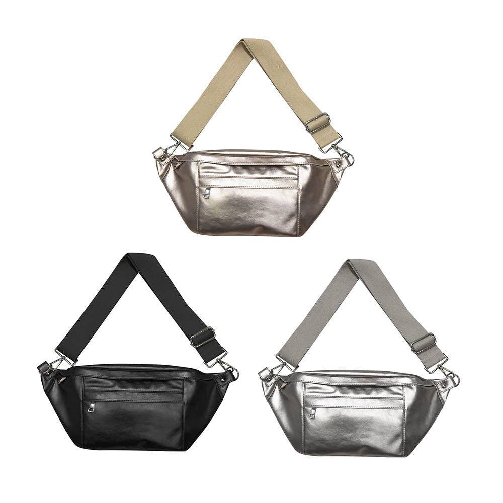 Marley Metallic Oversized Bum Bag Wholesale in Black