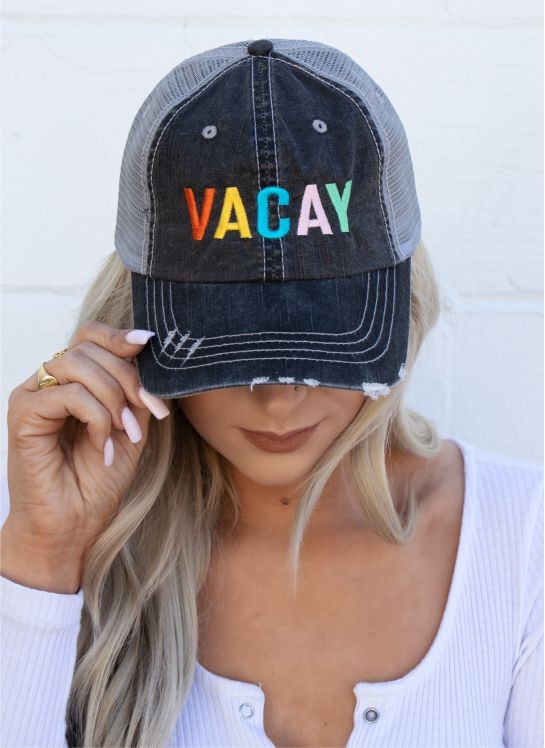 Trucker Embroidered Hat- Vacation-How Cute is That? Boutique
