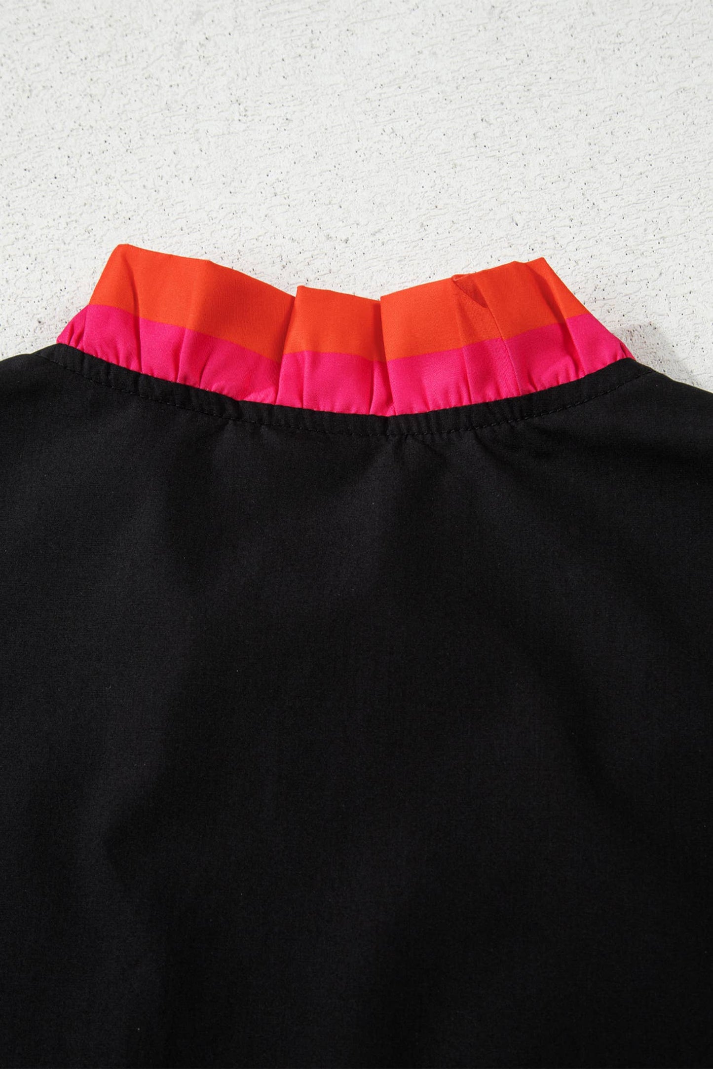 Striped Trim Ruffle Split Neck Blouse