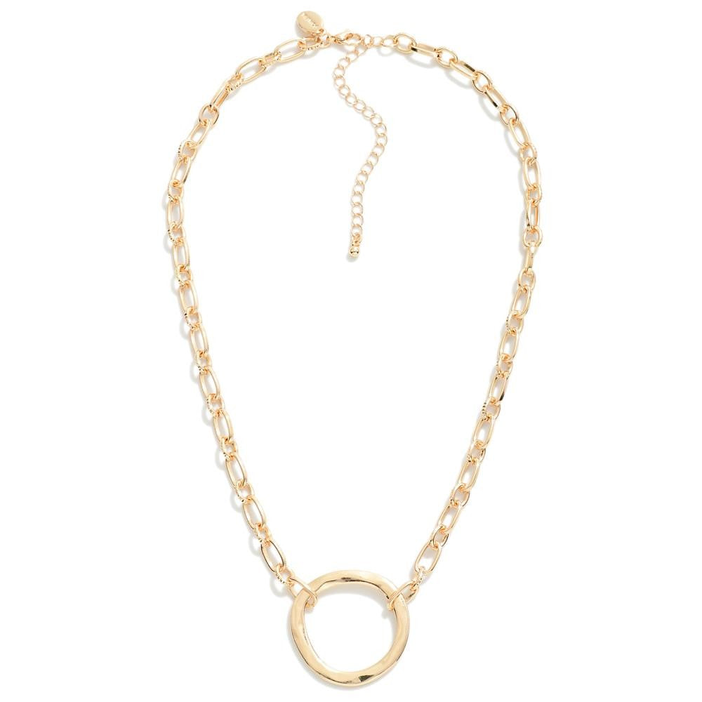 Short Chain Link Necklace Featuring Hammered Pendant-How Cute is That? Boutique