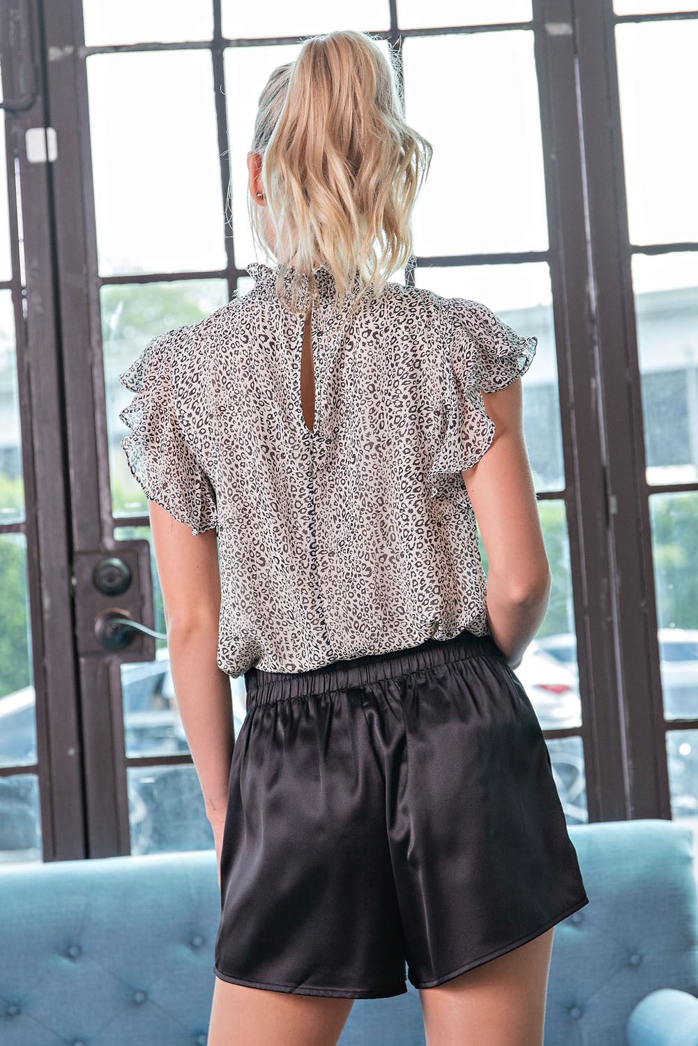 SATIN HIGH WAISTED SHORTS in Black