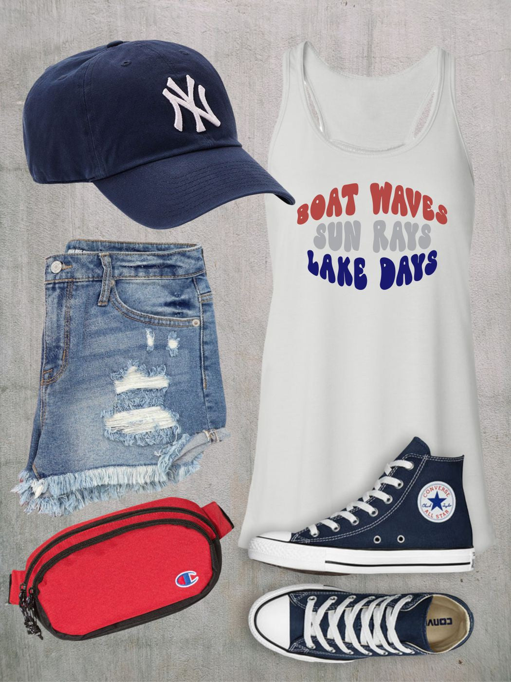 Patriotic Boat Waves Sun Rays Lake Days Flowy Tank-How Cute is That? Boutique