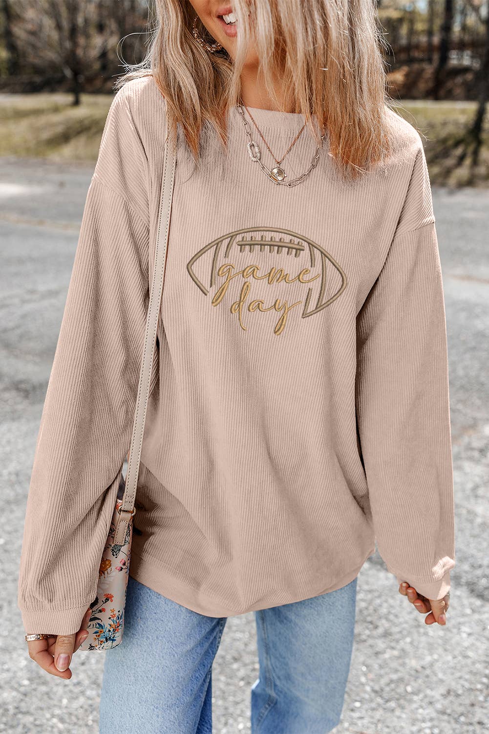 Football Game Day Embroidered Corduroy Sweatshirt-How Cute is That? Boutique