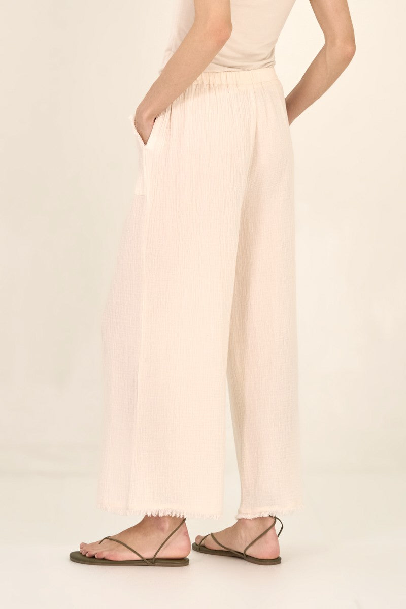 Raw Edge Trim Solid Gauze Pant-How Cute is That? Boutique