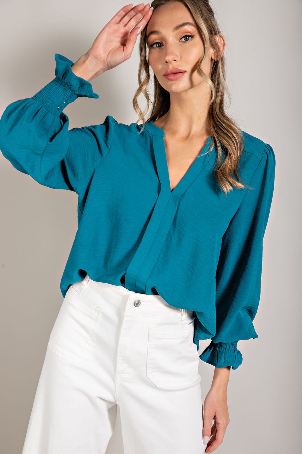 V-NECK LONG SLEEVE TOP-How Cute is That? Boutique