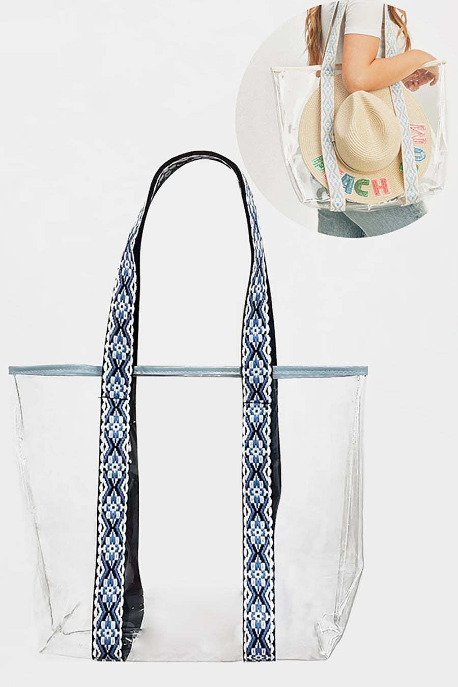 Aztec Strap Clear Tote Bag-How Cute is That? Boutique
