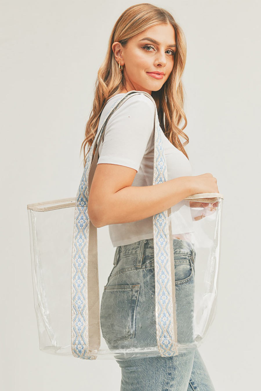 Aztec Strap Clear Tote Bag-How Cute is That? Boutique