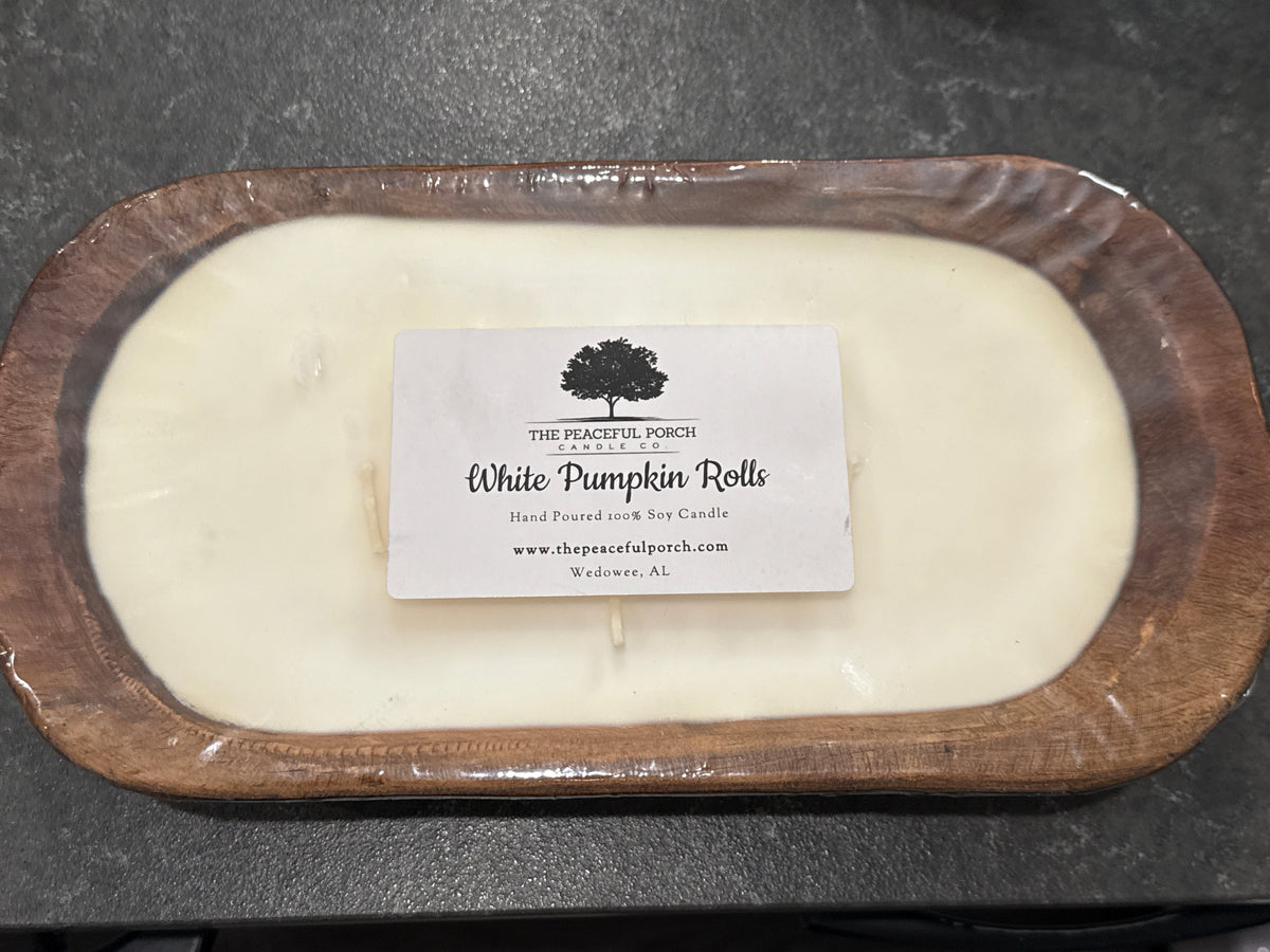 Wooden Dough Bowl Candles- WHITE PUMPKIN ROLLS-How Cute is That? Boutique