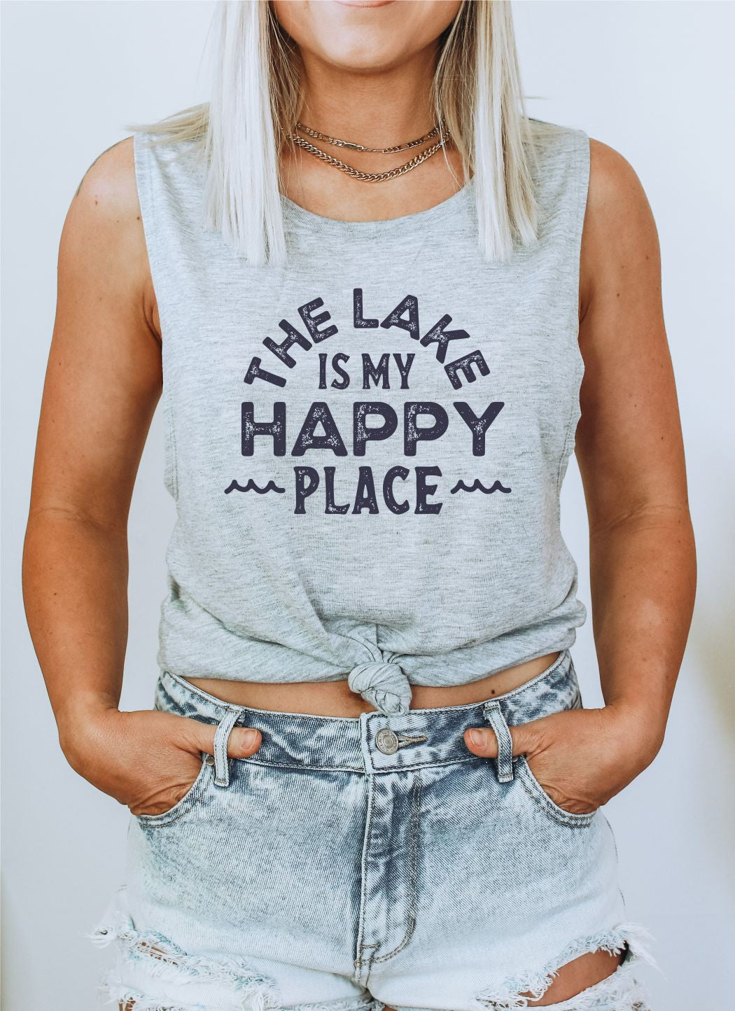 The Lake is my Happy Place Muscle Tank Top-How Cute is That? Boutique