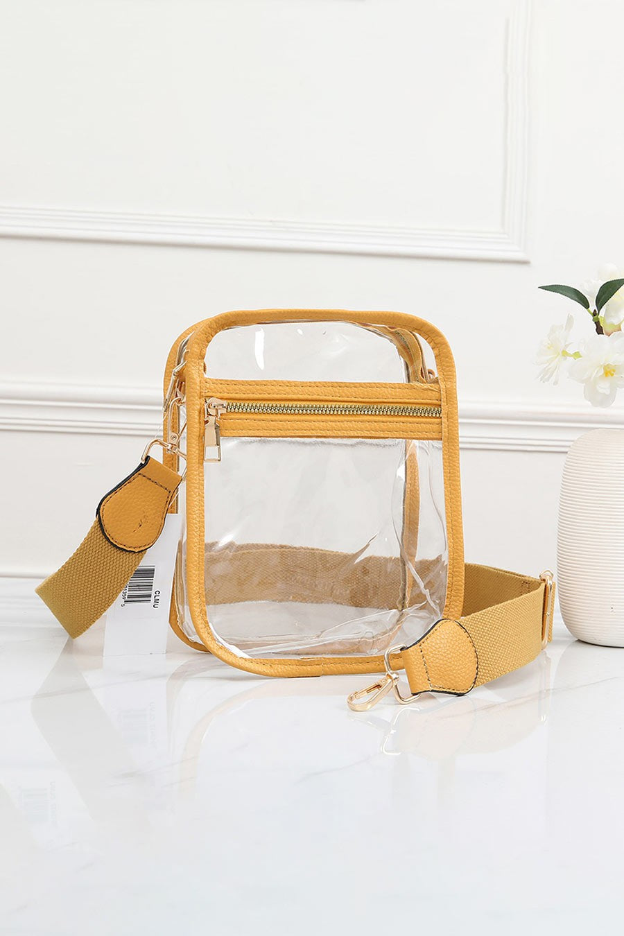 Solid Faux Leather Transparent Crossbody Bag- Clear Stadium Purse