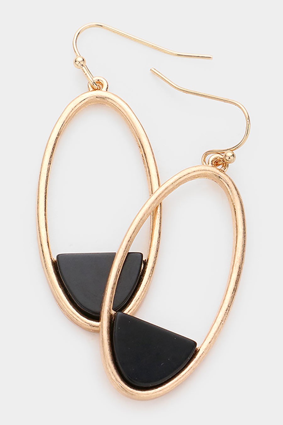 Semi Precious Open Metal Oval Dangle Earrings