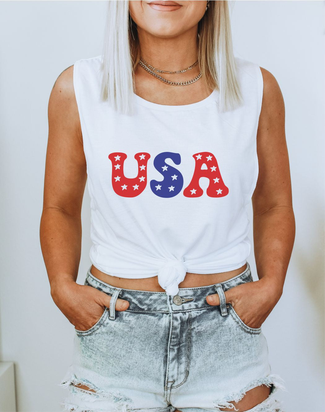 USA July 4th Patriotic Graphic Muscle Tank Top-How Cute is That? Boutique