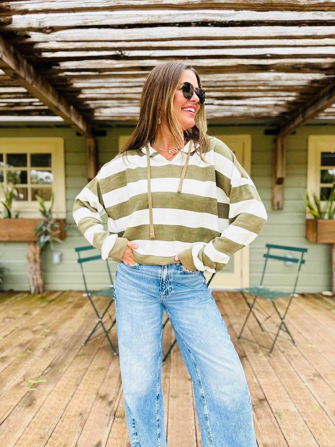 Patti Olive Striped Hoodie Sweatshirt