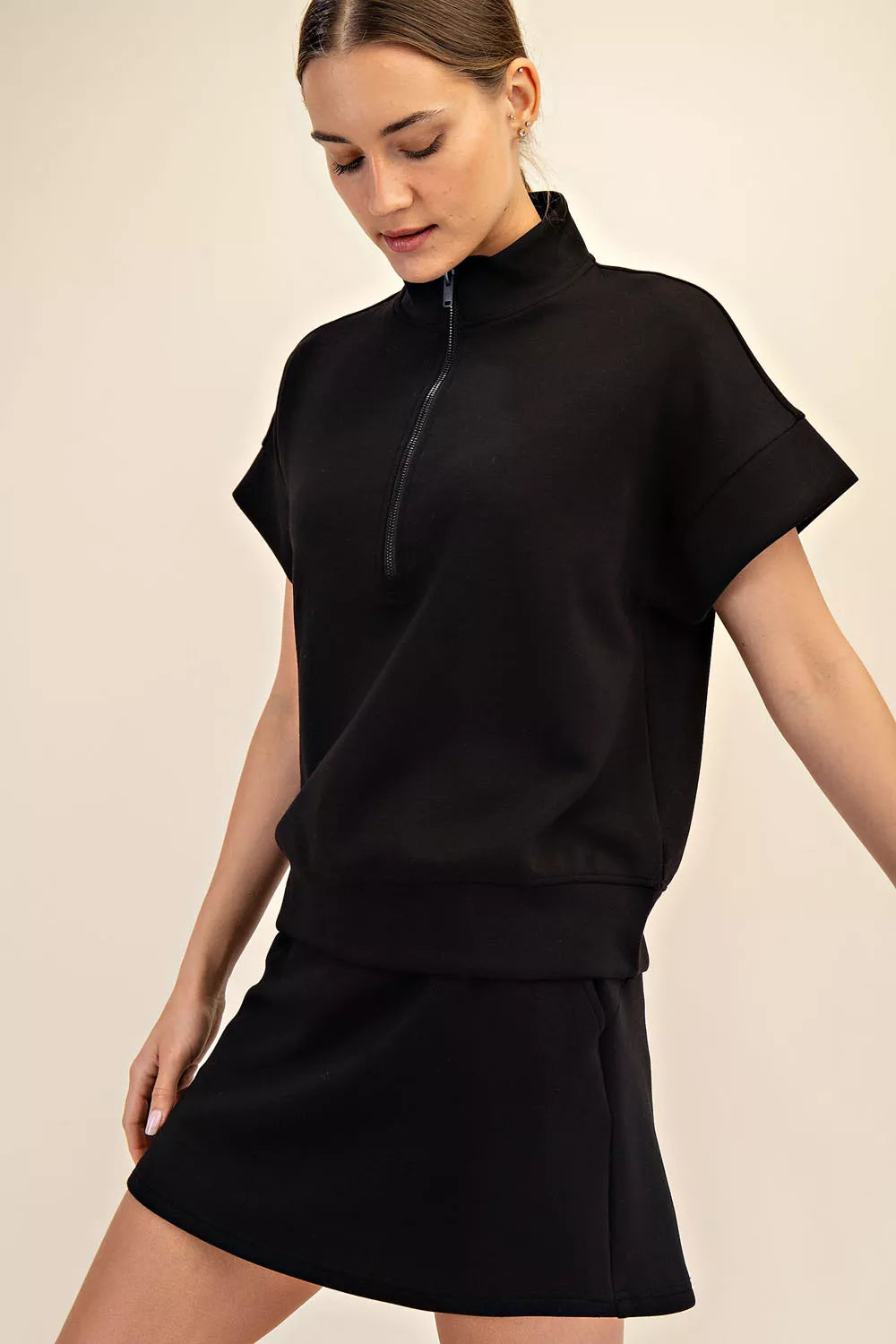 MODAL SCUBA QUARTER ZIP SHORT SLEEVE TOP-How Cute is That? Boutique