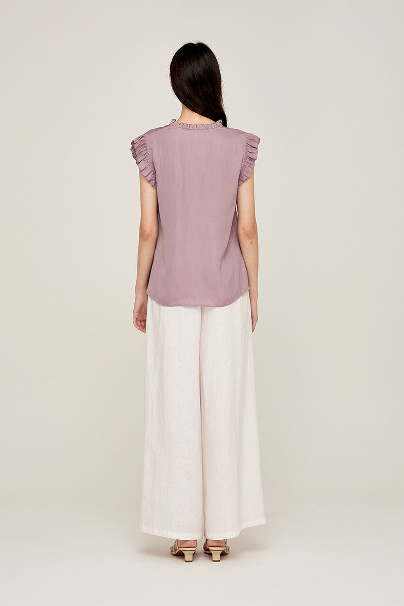 Ruffle Sleeve Satin Blouse-How Cute is That? Boutique