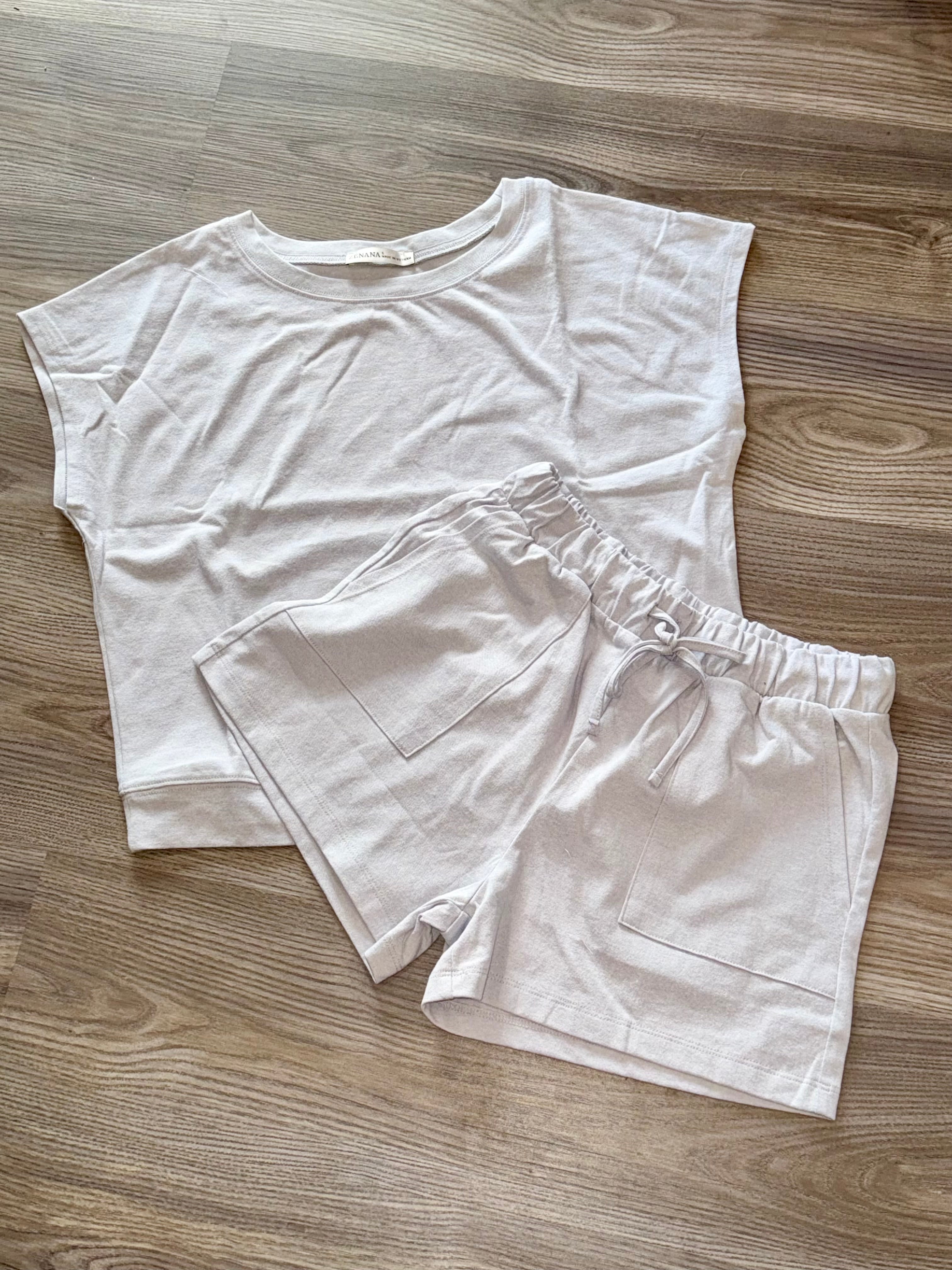 PREMIUM COTTON TOP & SHORTS SET in soft gray-How Cute is That? Boutique