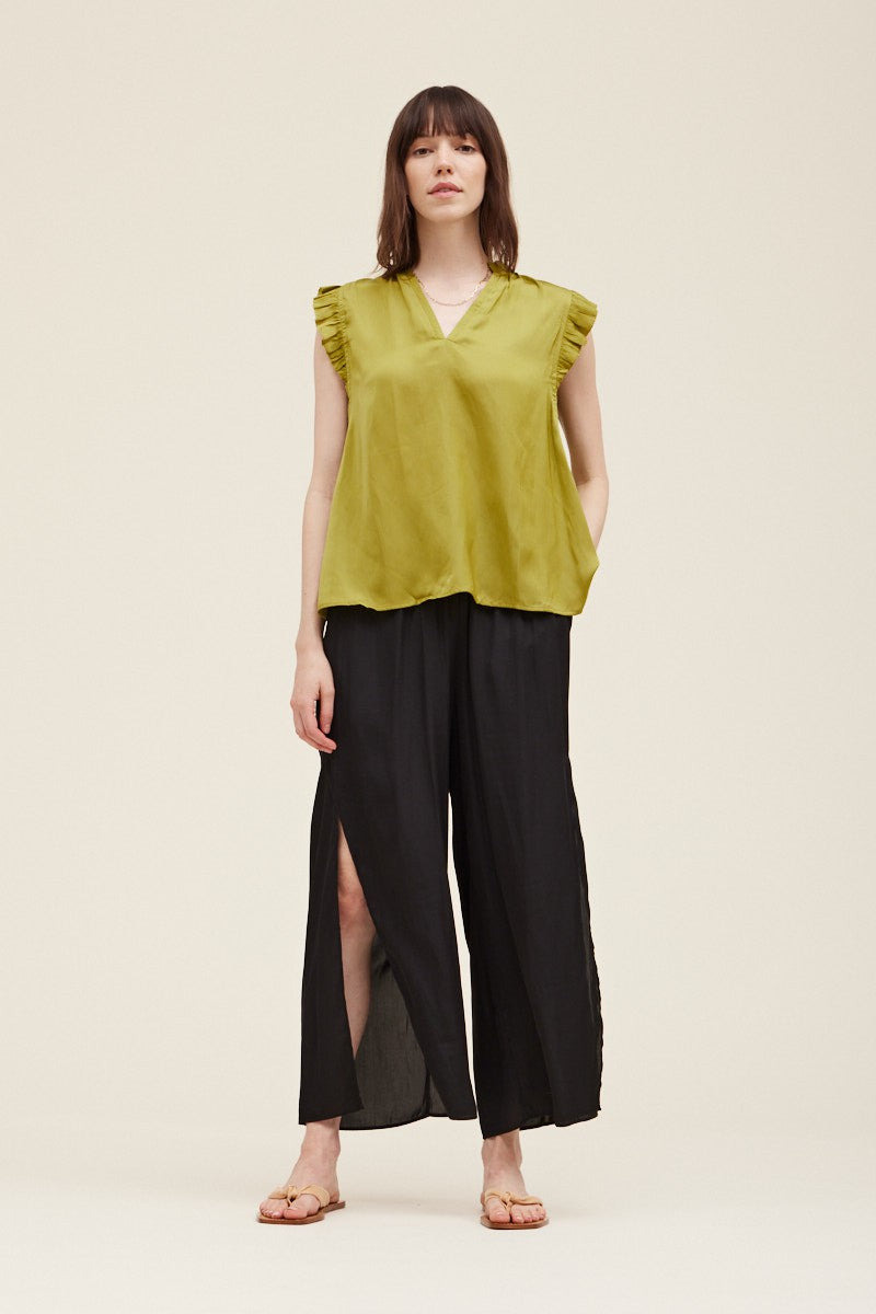 Side Slit Satin Pants in Black-How Cute is That? Boutique