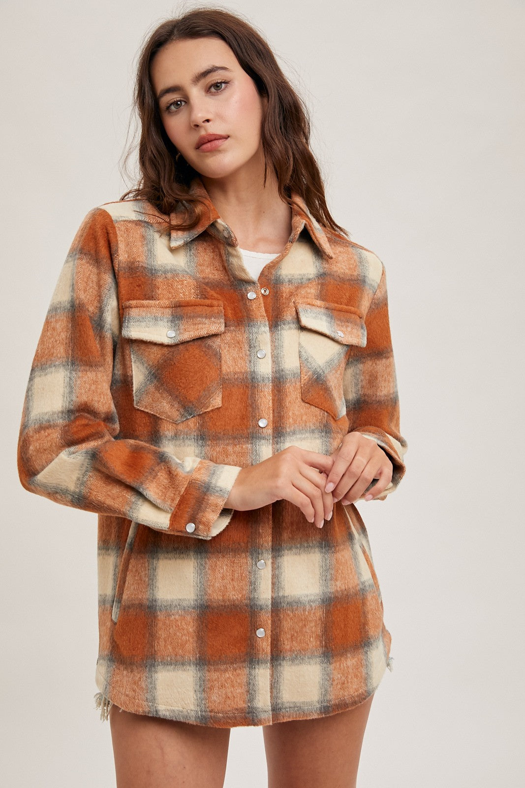 BUTTON DOWN FLANNEL SHACKET WITH POCKETS
