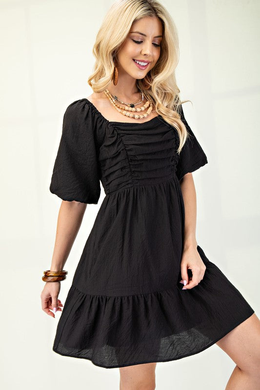 Ruched Bodice Mini Dress in Black-How Cute is That? Boutique