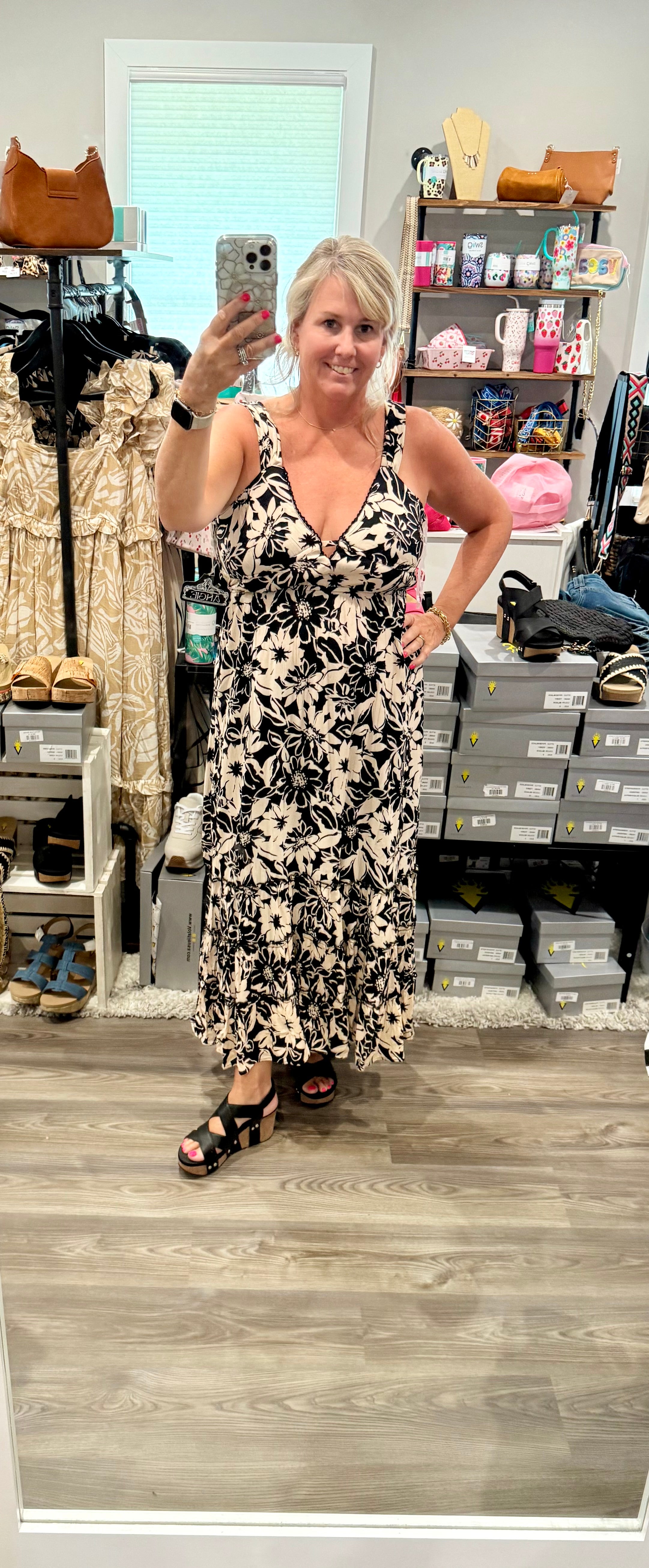 Deep V Maxi Dress with wide tank sleeve by Angie-How Cute is That? Boutique