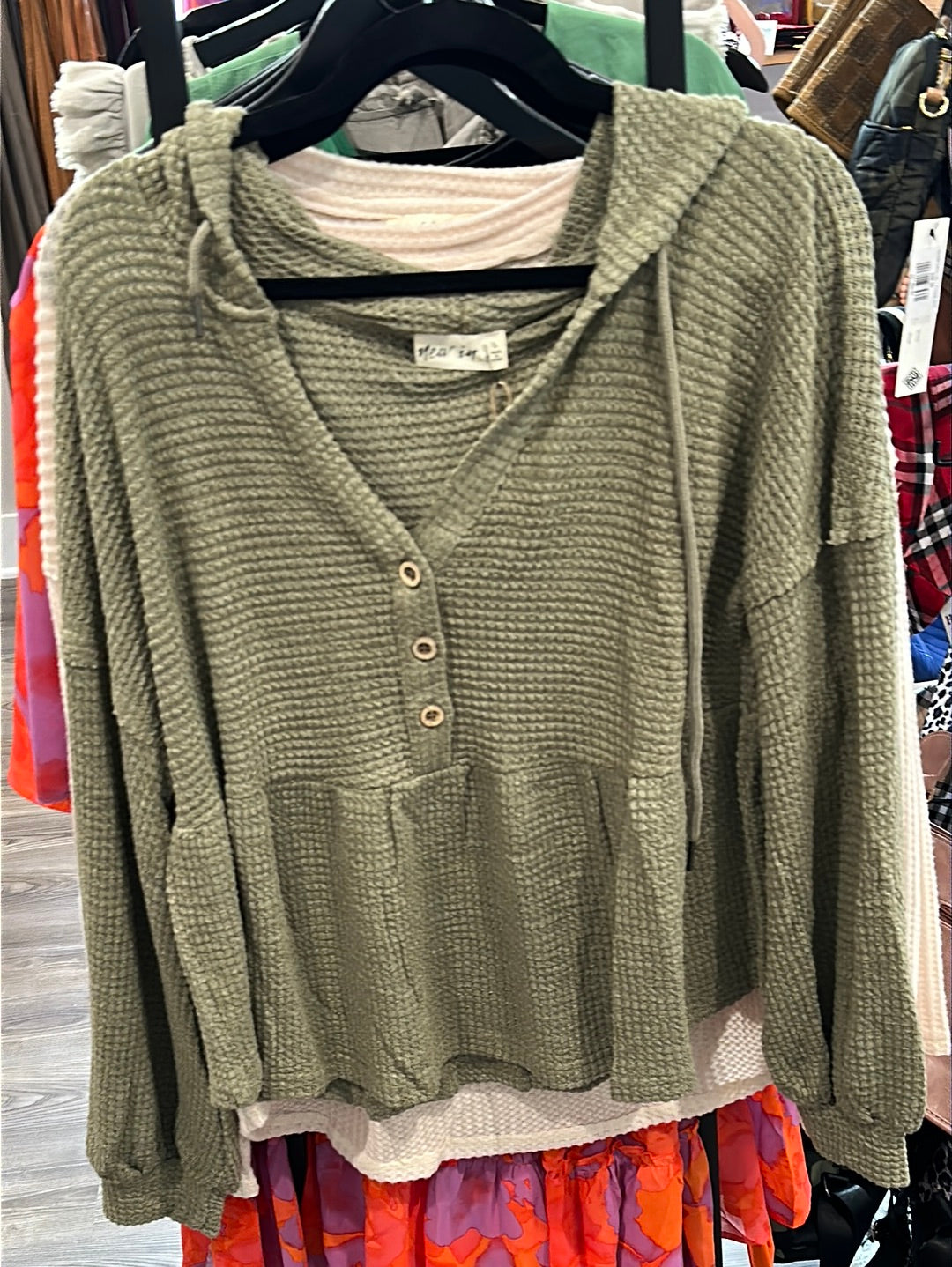 Vneck Button Waffle Shirt