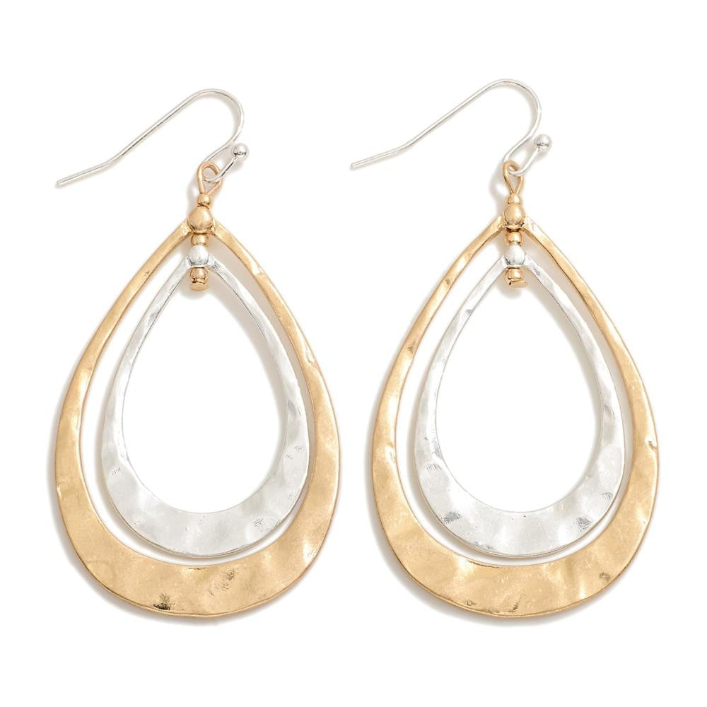 Nesting Hammered Metal Teardrop Earring