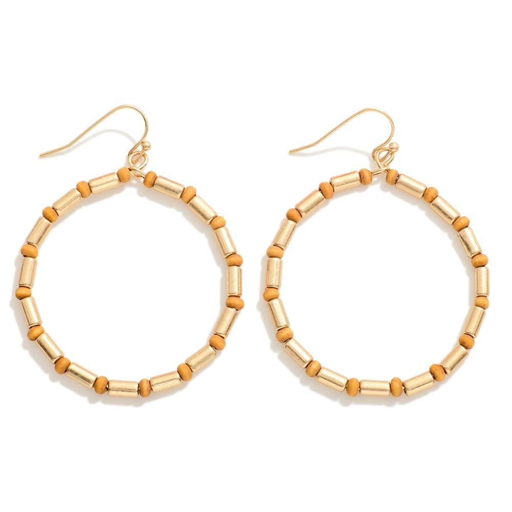 Circular Beaded Drop Earring with Wood Beads