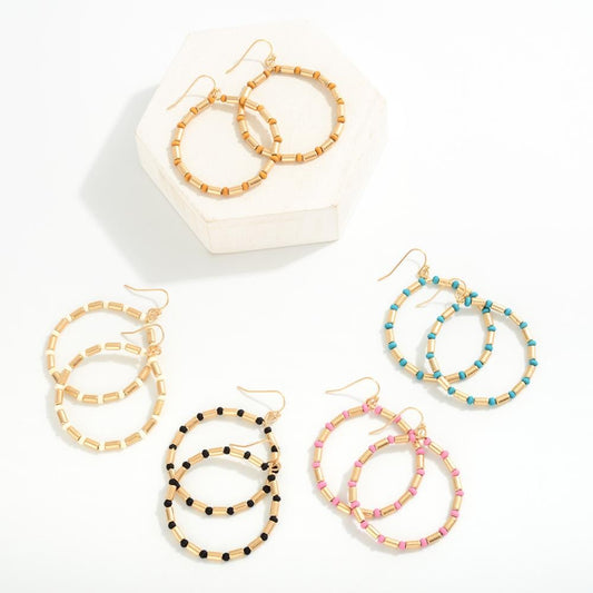 Circular Beaded Drop Earring with Wood Beads