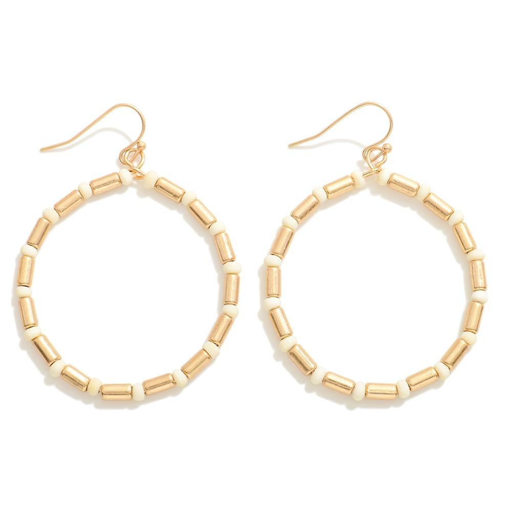 Circular Beaded Drop Earring with Wood Beads-How Cute is That? Boutique