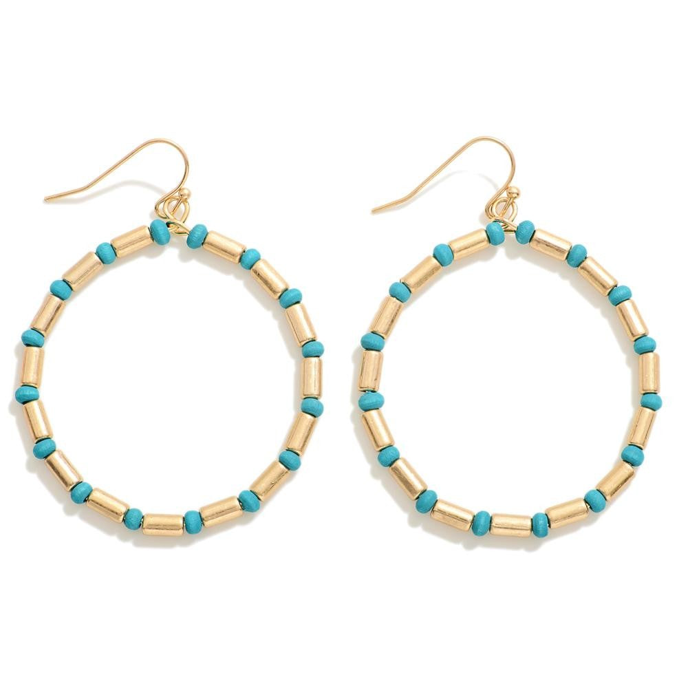 Circular Beaded Drop Earring with Wood Beads-How Cute is That? Boutique