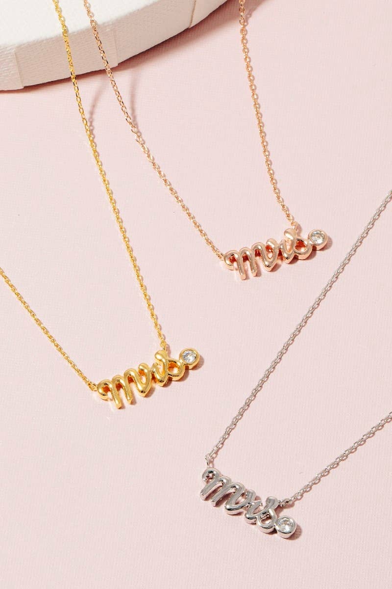 Gold Dipped Mrs Cz Stud Pendant Necklace-How Cute is That? Boutique