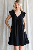 V-neck Dress with Ruffle Cap Sleeve