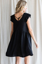 V-neck Dress with Ruffle Cap Sleeve