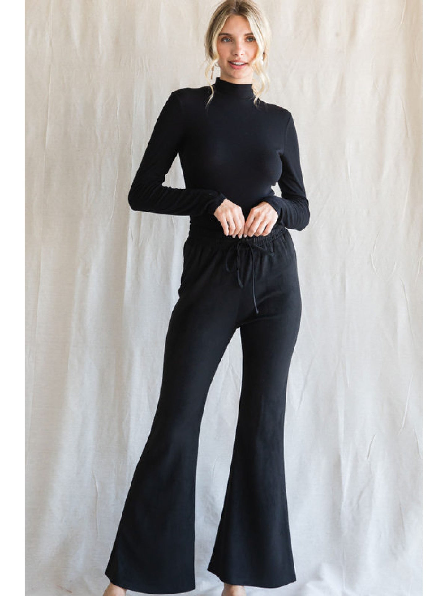 Faux Suede pants with flare leg in BLACK