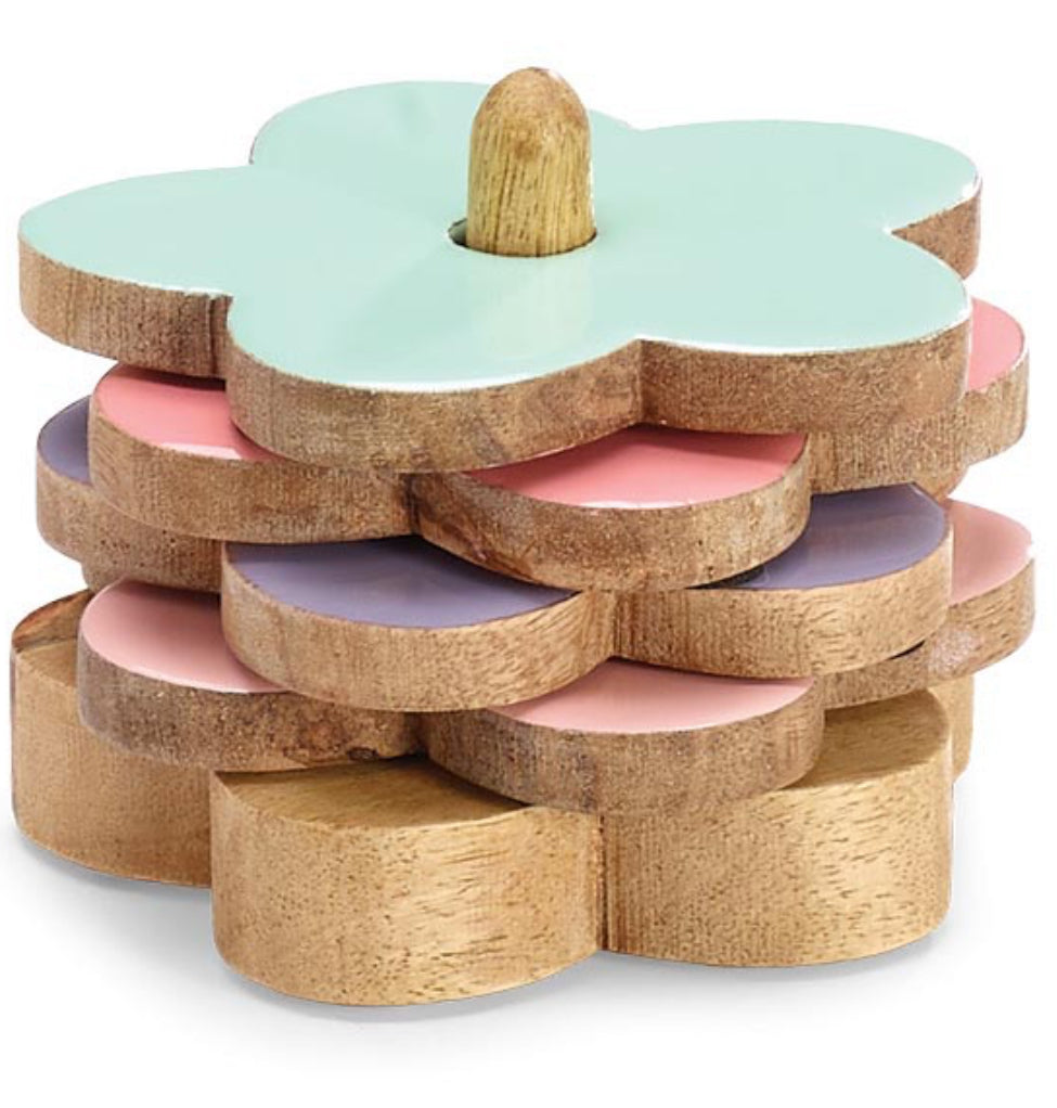 WOODEN FLOWER COASTER SET