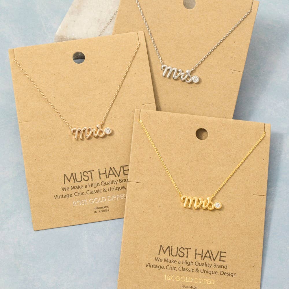 Gold Dipped Mrs Cz Stud Pendant Necklace-How Cute is That? Boutique