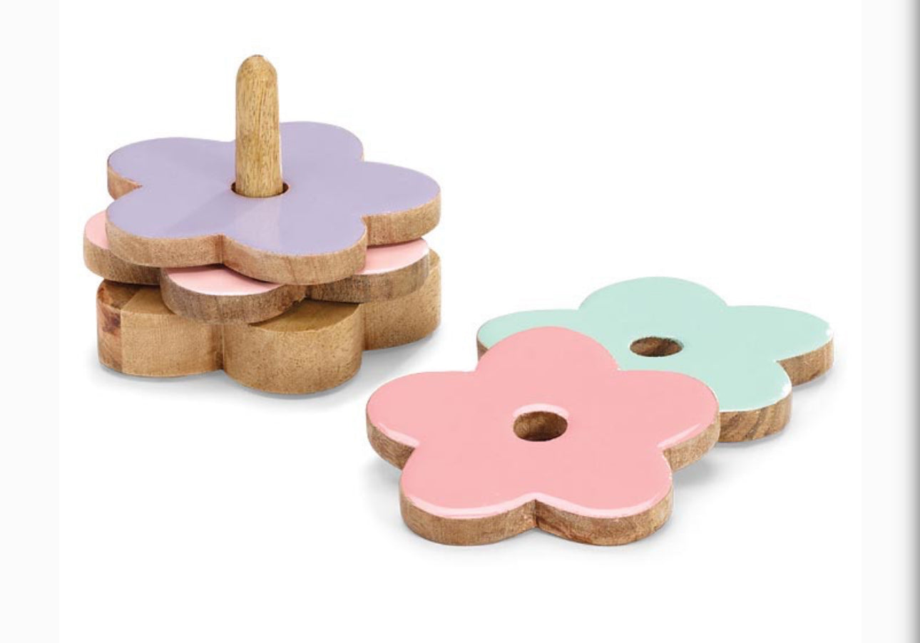 WOODEN FLOWER COASTER SET