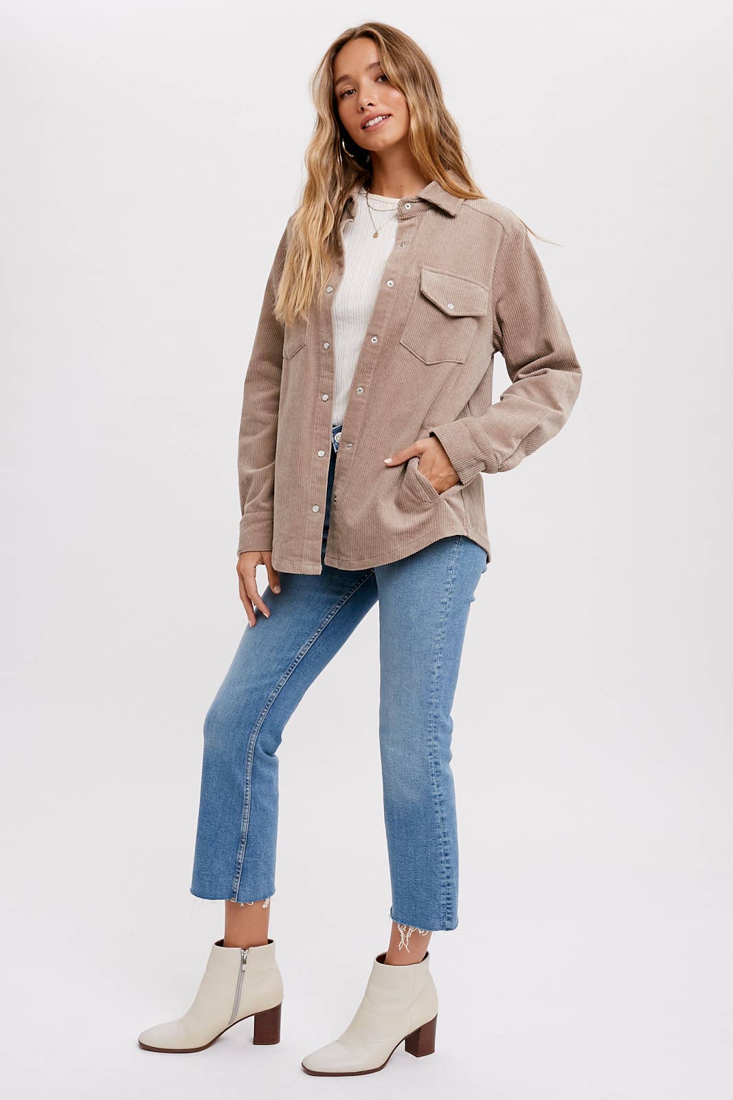 CORDUROY BUTTON DOWN SHACKET WITH POCKETS