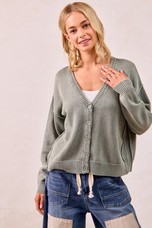 Washed V neck Cardigan-How Cute is That? Boutique
