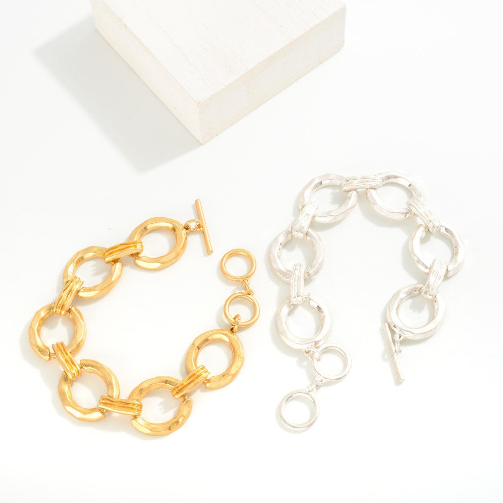 Hollow Circle Metal Chain Link T-Bar Bracelet-How Cute is That? Boutique