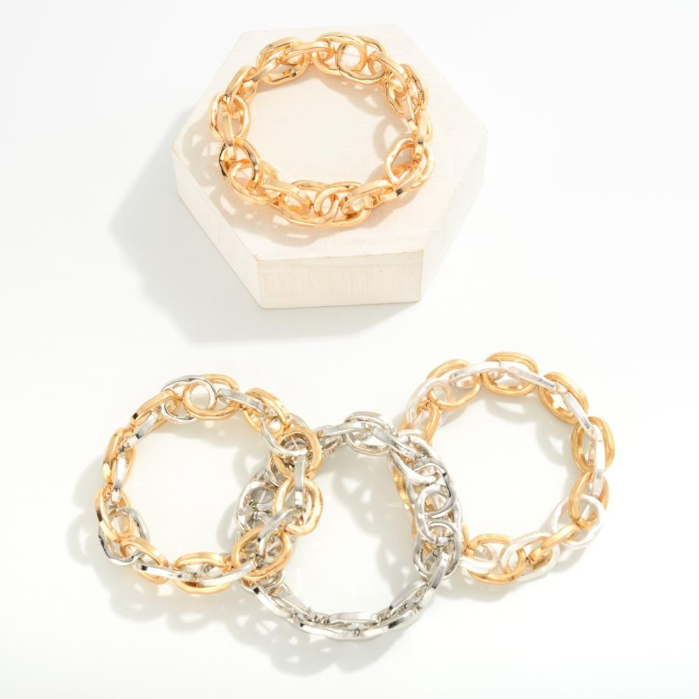 Metal Circular Chain Link Stretch Bracelet