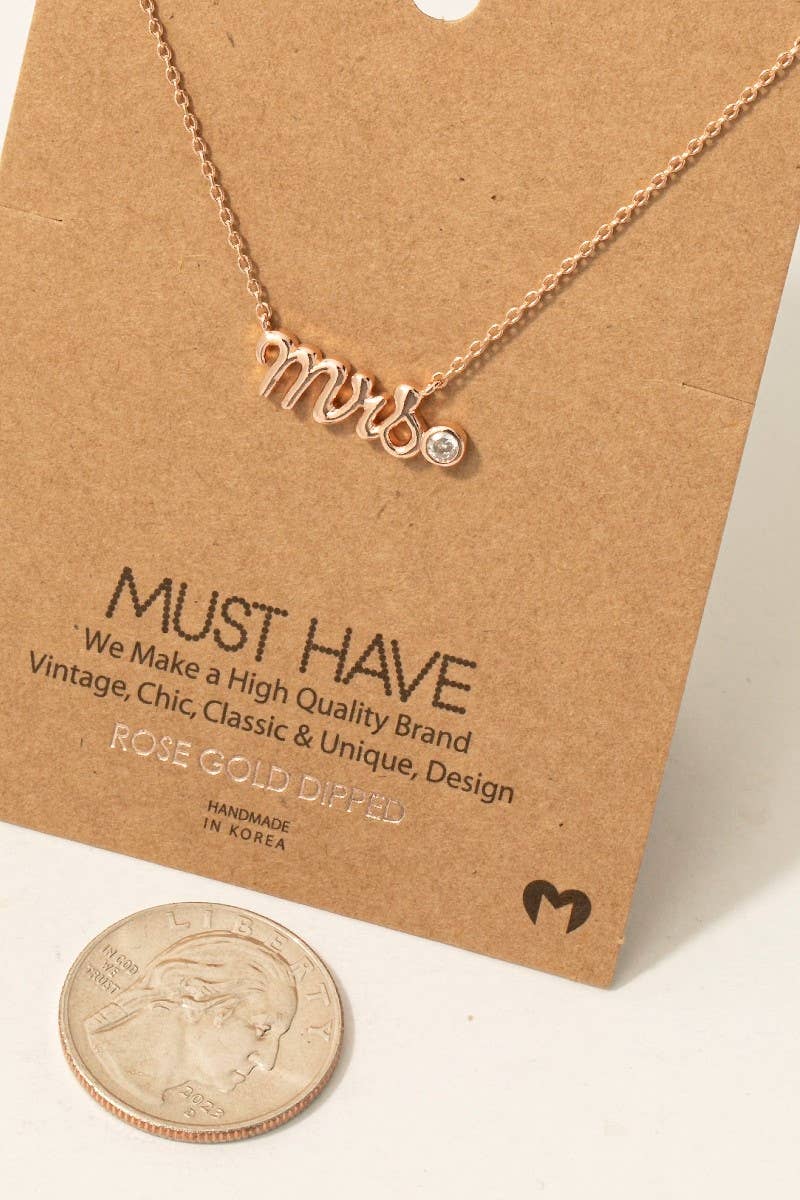 Gold Dipped Mrs Cz Stud Pendant Necklace-How Cute is That? Boutique