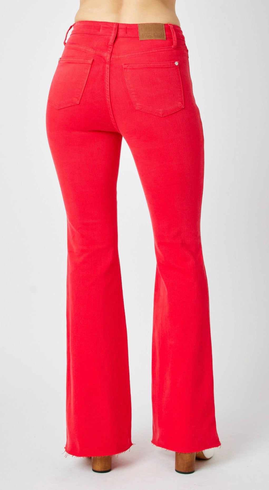 HW Tummy Control Garment Dyed Flare in Red Judy Blue