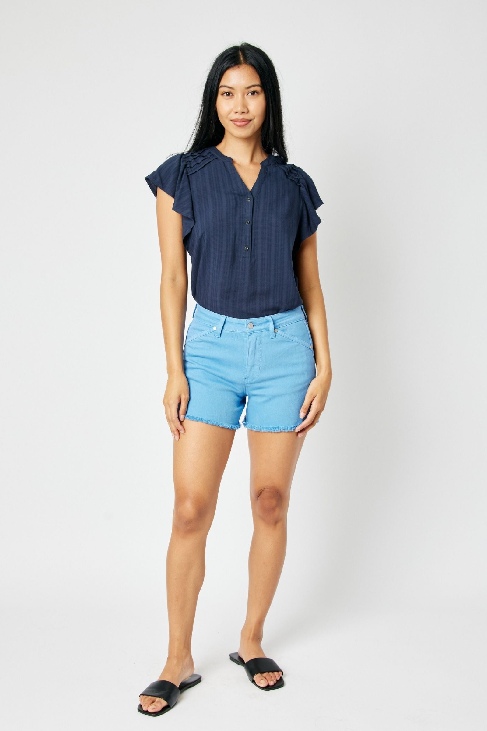 Mid-Rise Garment Dyed Fray Hem Shorts-How Cute is That? Boutique