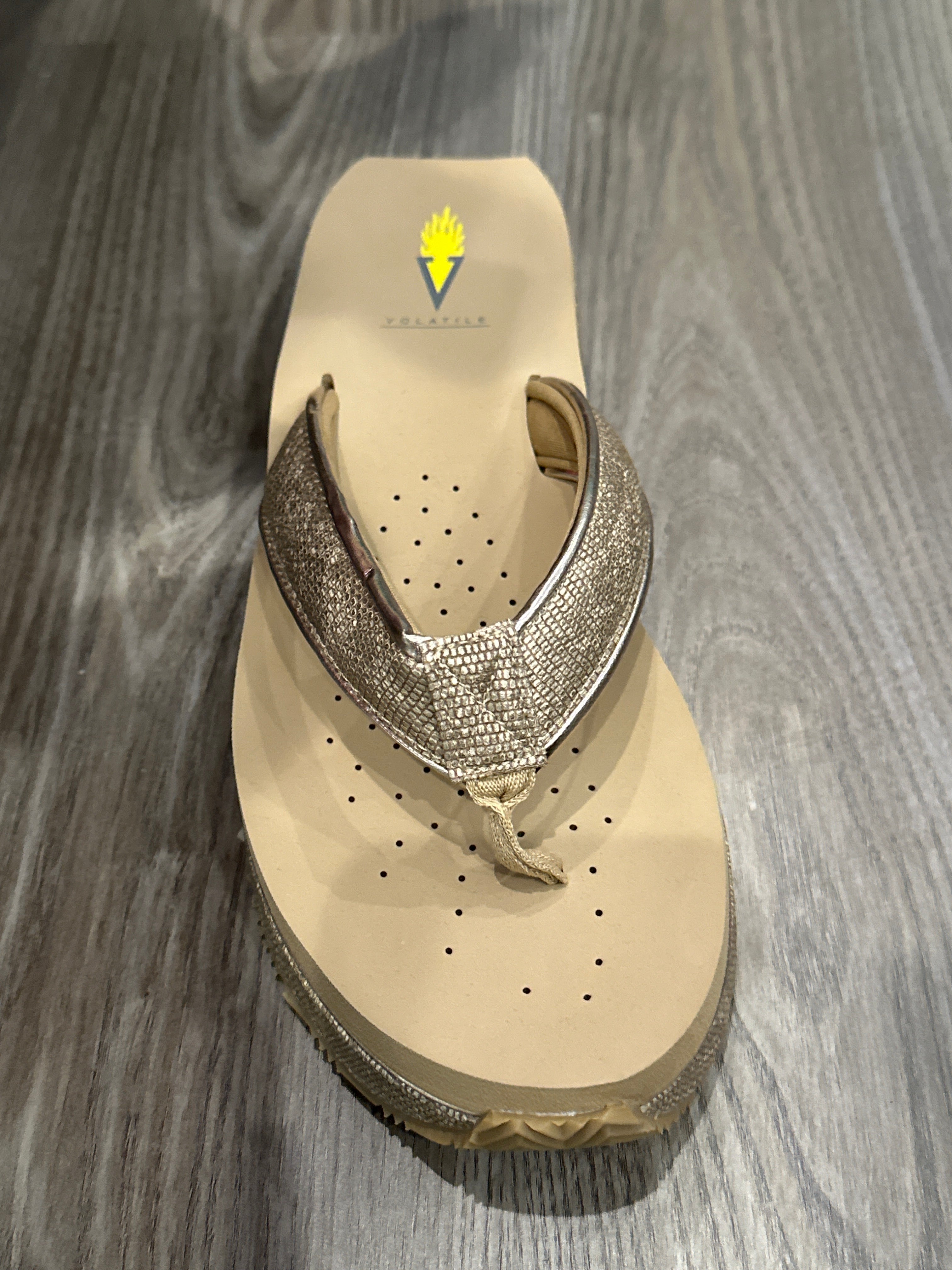 NEVILLE METALLIC FAUX SNAKE THONG SANDAL Champagne-How Cute is That? Boutique