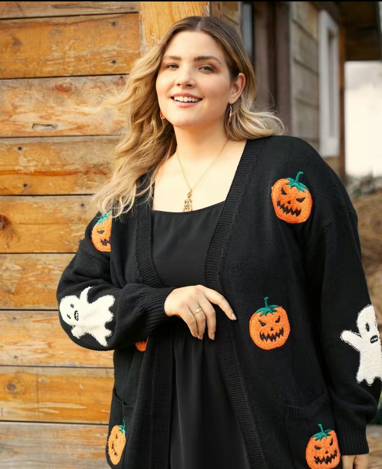 Halloween Pumpkin and Ghost Embroidered Cardigan